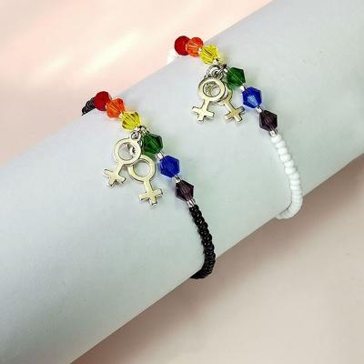 China Hot Selling Colorful Rainbow FASHIONABLE Pride Adjustable Beaded Female Bracelet Symbol Fashion Bangle Bracelet for Women Girls for sale