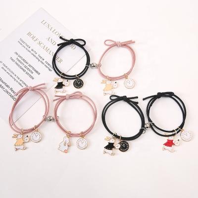 China 2pcs/set TRENDY Magnet Attracts Cute Charm Jewelry Couples Bracelet Cartoon Adjustable Elastic Rope Bracelets Lover Gift For Women Men for sale