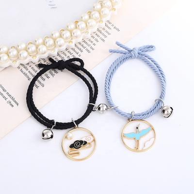 China TRENDY Jewelry 2pcs/set Valentine's Day Charm Crane Dangle Bracelet Handmade Braided Couple Magnetic Attract Bracelet For Couples for sale