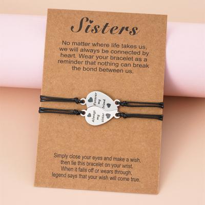 China Best Forever Bracelets FASHIONABLE Sisters Friendship Heart Charm 2Pcs/Set Girlfriend Bracelet Always My Sister BFF Bridesmaid for sale