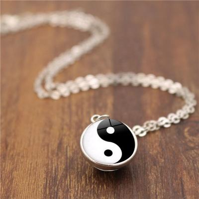 China Ethnic Trendy Necklaces For Women Double Side Men Yin Yang Taiji Pendent Choker Necka Tai Chi Necklace Jewelry Glass Ball Pendant Women for sale