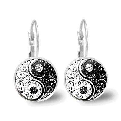 China Wholesale TRENDY Circle Earrings Vintage Bohemia Style Enamel Taiji Yin yang Round Glass Cabochon Earings Jewelry Earring Circle for sale