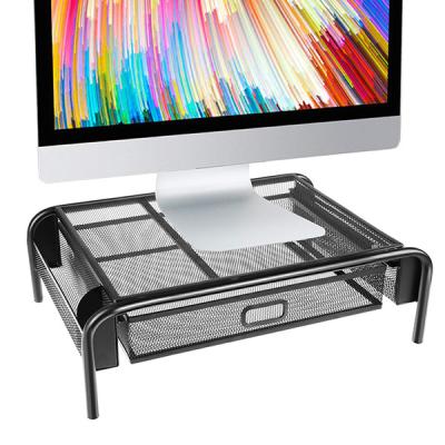 China Other Mesh Metal Monitor Riser Stand Laptop Display Desk Organizer with Drawer Imac Holder for sale