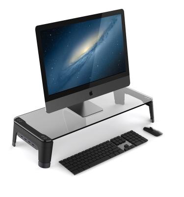 China Tempered Glass Confirmed Height Adjustable Desktop Organizer with 3 USB and Quick Pursuit Monitor Riser Stand for sale