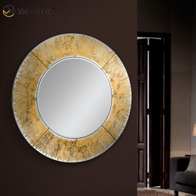 China Hotel Supply Spain Modern Design WXM-2497 Round Luxury Gold Foil Wall Mirror for sale