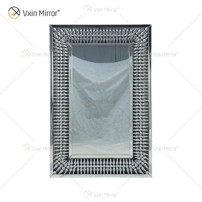 China Modern Frame Style L Rectangle Crystal Teardrop WXM-1098 Wall Mirror Customized Glass Style for sale