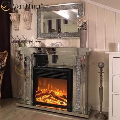 China 2020 Modern Hot Sale WXWF-043 Crushed Diamond Mirror Fireplace With Hot Wind Insert for sale