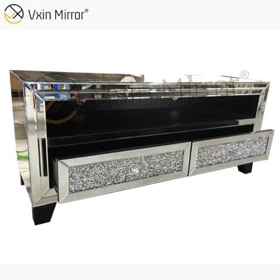 China Vxin Modern Mirror Furniture Modern Diamond Silver Mirror Crushed Fireplce TV Stands With 2 Door for sale