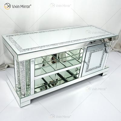 China Modern European WXF-162 Modern Mirrored Glass Living Room Furniture Latest Design European TV Stands With Diamond for sale