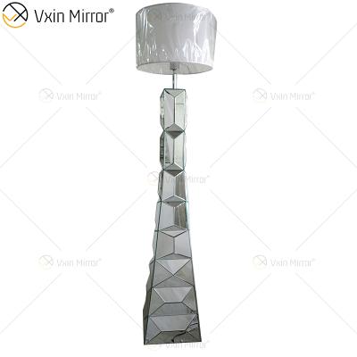 China WXFL-056 Modern Stylish Silver Modern Crystal Black Frame 3D Living Room Mirrored Floor Lamp Mirror Standing Lamp for sale