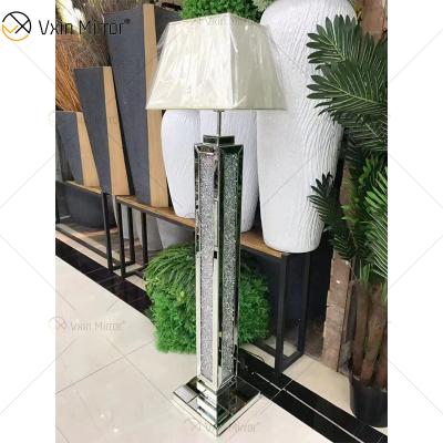 China Modern classic living roomSilver modern Diamon floor standing crushed lamp with lampshade mirror lamp for sale