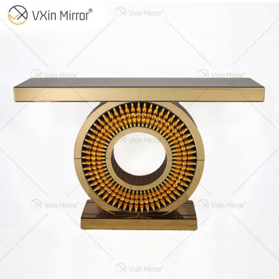 China (Other) Hot Sale 1000 Pcs WXF-039 Brown Adjustable Gold Luxury Console Table With Mirror Mirror Console Table for sale