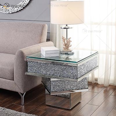 China Home Furniture Vxin WXF-158-1 3D Crushed Diamond End Table Mirror Silver Tempered Glass Side Table for sale