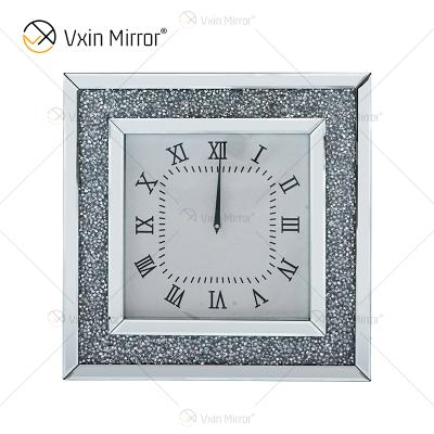 China WXMC-011 Contemporary Mirrored Silver Decorative Clock With Crushed Diamond for sale