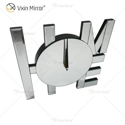 China WXMC-037 Radio Silver Mirrored Wall Decor Stylish LOVE Clock for sale