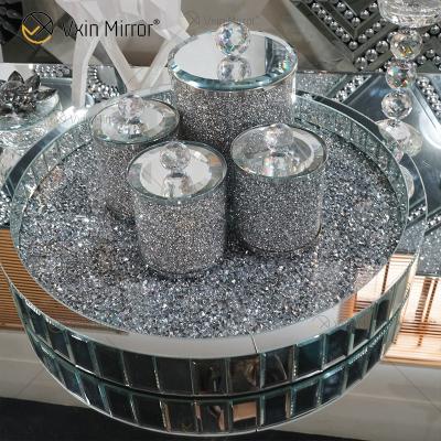 China Morden luxury home decor crushed diamond mirrored crystal pot for coffee table sofa mirror side table WXMT-015 for sale