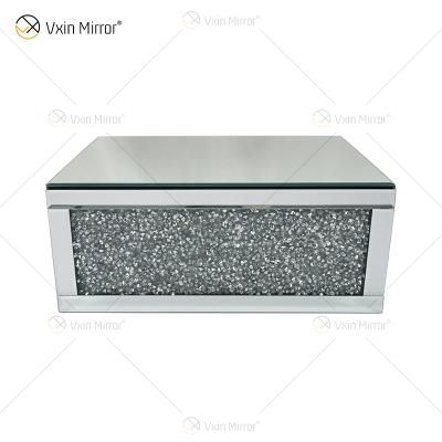 China Vxin Factory Supply WXF-153 Silver Wall Decor Diamond Mirror Rectangle Wall Stocked Crushed Shelf for sale