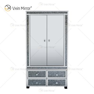 China WXF-040 Modern Adjustable Drawer 2 Door Large Sparkle (Other) 2 Mirrored Crystal Glass Wardrobe for sale