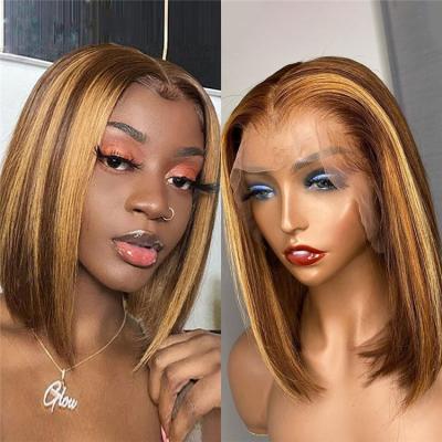 China Cheap Remy Pre Plucked Straight 4x4 Lace Closure Women Bob Wig Brazilian For Black Short Body Wave Hair Highlight Wig for sale