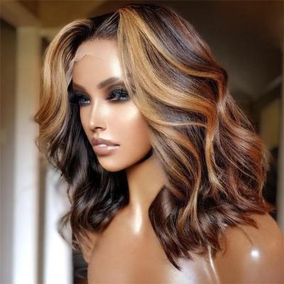 China Brazilian Short Bob Wig For Black Women 13x4 Body Wave Highlight Hair Wigs Pre Plucked With Lace Front Baby Hair Body Wave Wig for sale