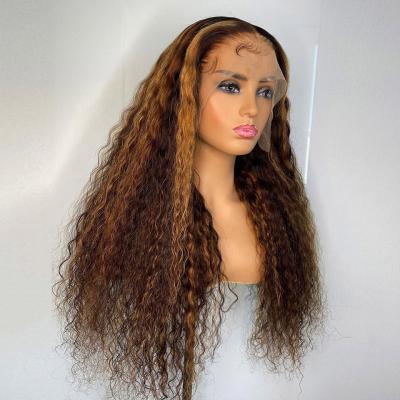 China Brazilian Human Hair Ombre Glueless Highlight 13x6 13x4 Lace Front Wigs Pre Plucked Deep Curly Lace Front Wigs Closure Water Wave for sale