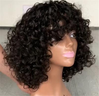 China Hot Beauty Curly Wig With Bang Remy Glueless Wig 180 Density Hd Lace Up Cuticle Aligned Virgin Wigs for sale