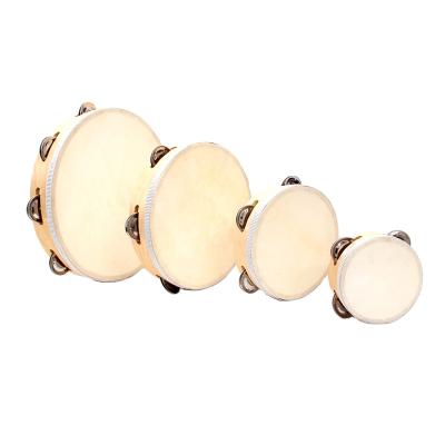 China Musical instrument 20cm plywood 8 inch wooden tambourine with sheepskin tambourine for kids toys for sale