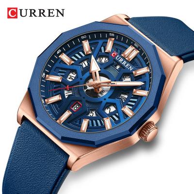 China CURREN 8437 day/date watches 2023 new waterproof genuine leather men's wristwatches calendar quartz watch for men relojes hombres for sale