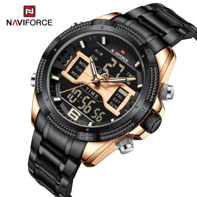 China Luxury NAVIFORCE Chronograph Watch Men Dual Display Watches Waterproof Stainless Steel LED Digital Quartz Clock Wristwatch Men 9201 for sale