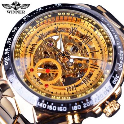 China Luxury Men's Montre Homme Wristwatches Gold Men's Watch Winner Waterproof Mechanical Design Sports Synchronize Automatic Skeleton Watch For Men for sale