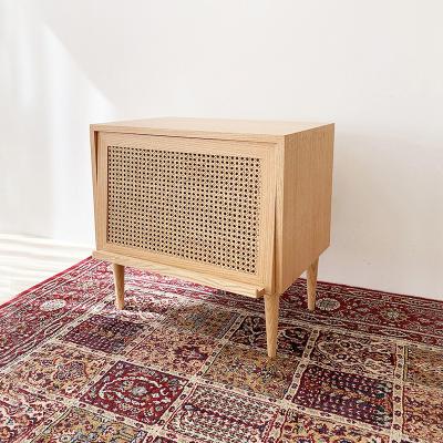 China As shown rattan solid wood bedside table Japanese small side Nordic living room wind home furniture small patio storage cabinet for sale