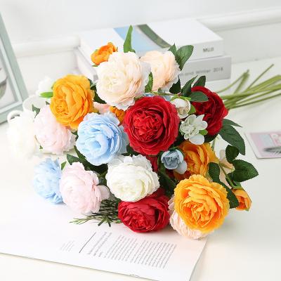 China Wholesale Opens Bulk Arrangement Artificial Silk Bouquet Wedding Decorative Home Decor Peony Flowers DFW-001-B for sale