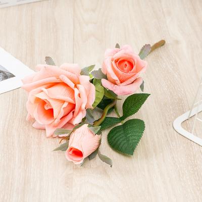 China Home Decor Wedding Flor Decorativa Rosa Bunch Bouquet Artificial Wedding Valentine Rose Decorative Flowers DFW-004-B for sale