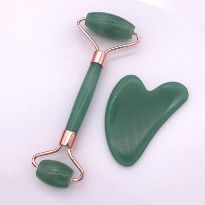 China Vibrating Face Lift 2 in 1Jade Roller Guasha Set Jade Massager Roller for GuaSha Wrinkle Remover for sale