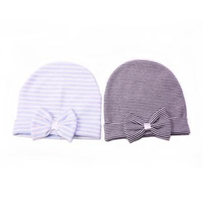 China Imitate 100% Cotton Animal Cute Stripe Baby Beanie Hat Newborn Baby Hat With Bowknot for sale