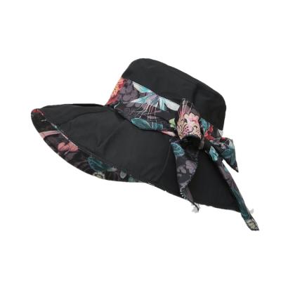 China Summer Fashion Woman Character Big Bow Outdoor Ladies Flower Sun Protection Hat Wide Brim Hats for sale