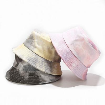 China Decoration Beach Brim Fisherman Hat Beach Fashion Flat Surface Small Bucket Hats Dye Popular Gradient Tie for sale