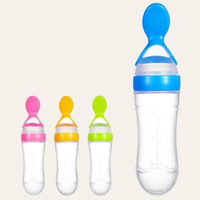 China BPA Free Baby Squeeze Feeder Bottle Feeder Silicone Baby Food Grade 90ml Feeding Bottle With Spoon for sale