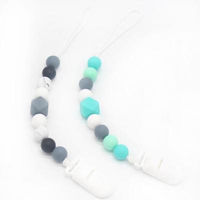 China BPA Free Teething Pacifier Clip Wooden Silicone Beads Baby Shower Gift Dummy Chain With Cheapest Price for sale