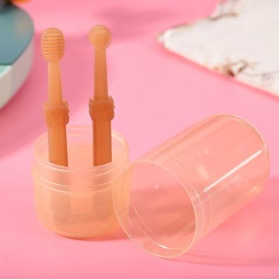 China New Food Grade Baby Care Products Silicone 2pcs Toothbrush Set Newborn Oral Cleaner Toothbrush for Babies and Toddlers for sale