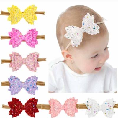 China Children's Hairband Children's Three-Layer Sequined Bow Elastic Hairband Headbands For Baby Children for sale