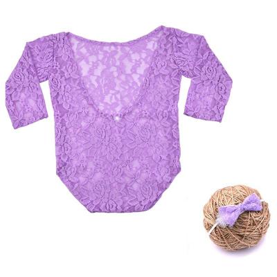 China Newborn Baby Romper Set Baby Romper Lace Baby Photography Costume with Bow Tie for sale