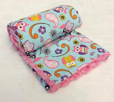 China Disposable Newborn Baby Bedding Owls and Teal Paisley Flowers with Pink Faux Fur Minky Blanket for sale