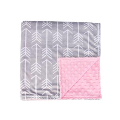 China Disposable High Quality Pink 2 Ply Flannel Fleece Baby Blanket With Backing Velvet Stitch for sale