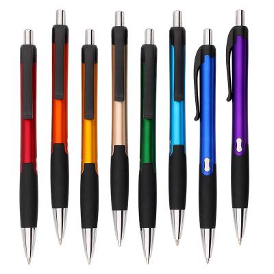 China Promotional Pen Metallic Colored Painted Barrel Black Clip With Grip Black Rubber Advertising Plastic Ball Pen for sale