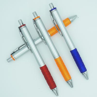 China Pen Good Quality Wholesale Promotional Silver painted barrel with metal clip and colorful rubber handle ballpoint pen for sale