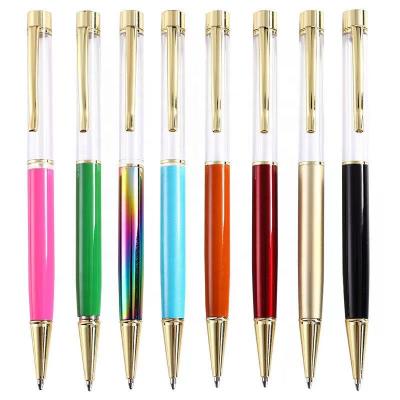 China Promotional Pen Customized Colorful DIY Painted Barrel Gold Trims Advertising Pink Metal Ball Pen For Gift for sale