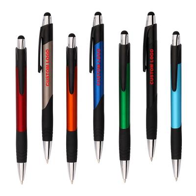 China Promotional Barrel Stylus Pen Classic Design Metallic Colored Painted Ball Pens 2 in 1 With Custom Logo for sale