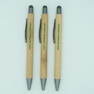 China Promotional Ball Pen Gun Gray Plunger Tip of Pen Environmentally Friendly Bamboo Tablet and Clip with Stylus for sale