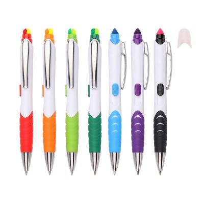 China New Arrived Normal Solid White Multifunctional Ballpoint Pen Eco-friendly With Two Color Highlighter Pen for sale